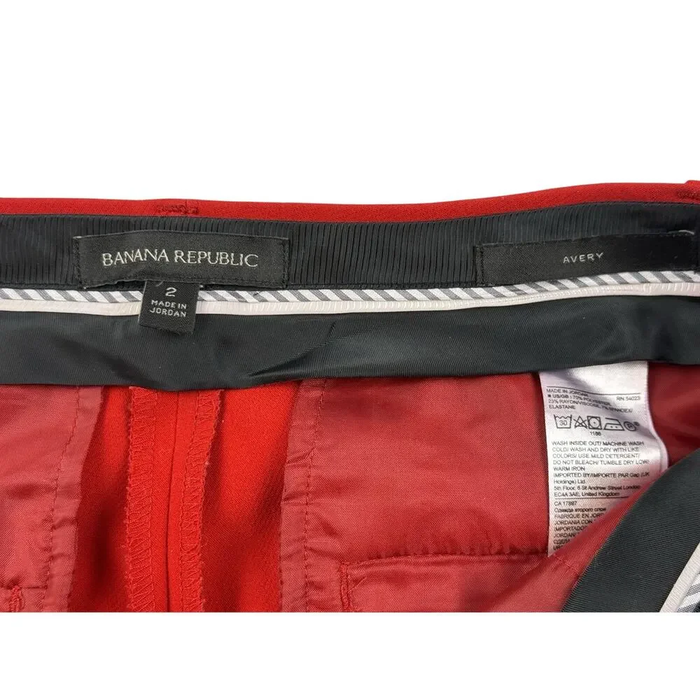 Banana Republic Avery Pants Womens 2 Red Crepe Mid Rise Straight Cropped Trouser - Picture 3 of 10